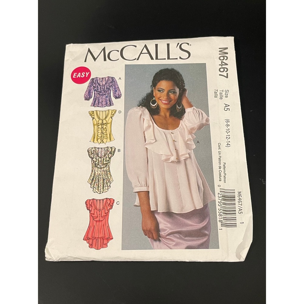 00197 - McCall's‎ M6467 Sewing Pattern Misses' Tops Size A5 (6-8-10-12-14) Easy
